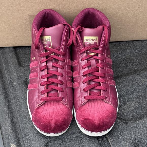 Adidas Pro Model Shell Toe Burgundy Velour Womens 6.5 Leather High Top AC7906 - Picture 9 of 12
